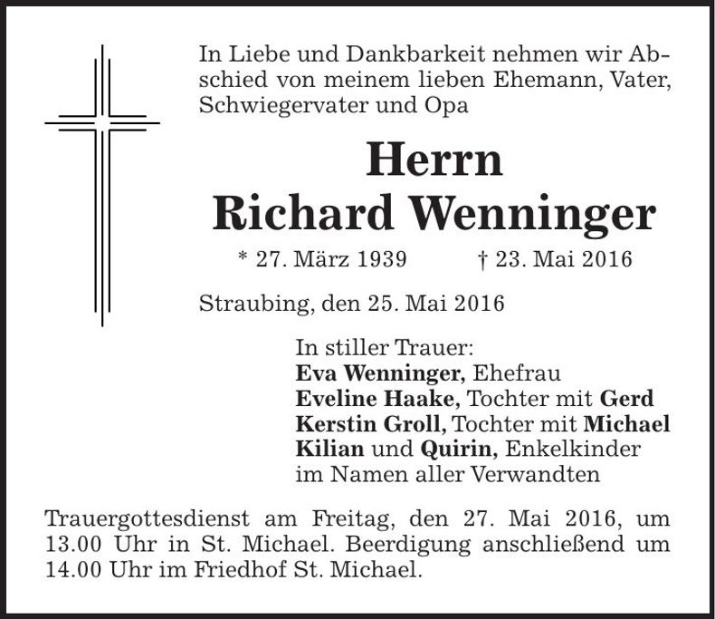Traueranzeige Richard Wenninger