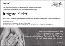 Traueranzeige Irmgard Kieler