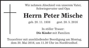 Traueranzeige Peter Mische