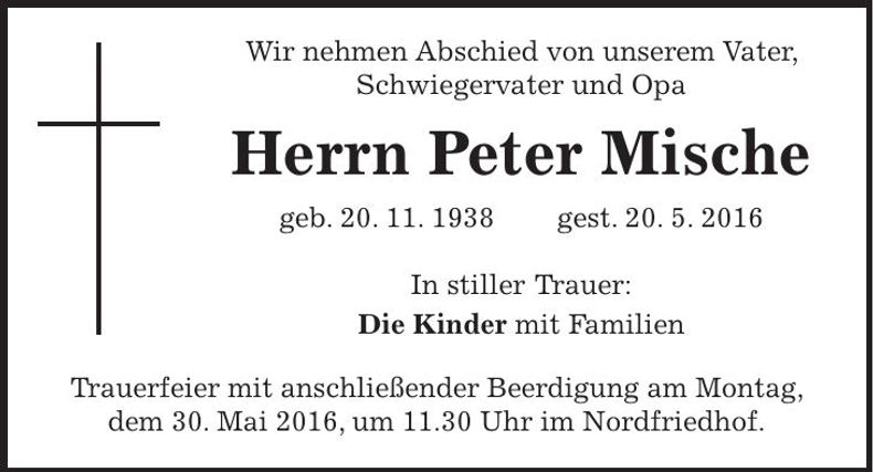 Traueranzeige Peter Mische