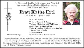 Traueranzeige Käthe Ertl