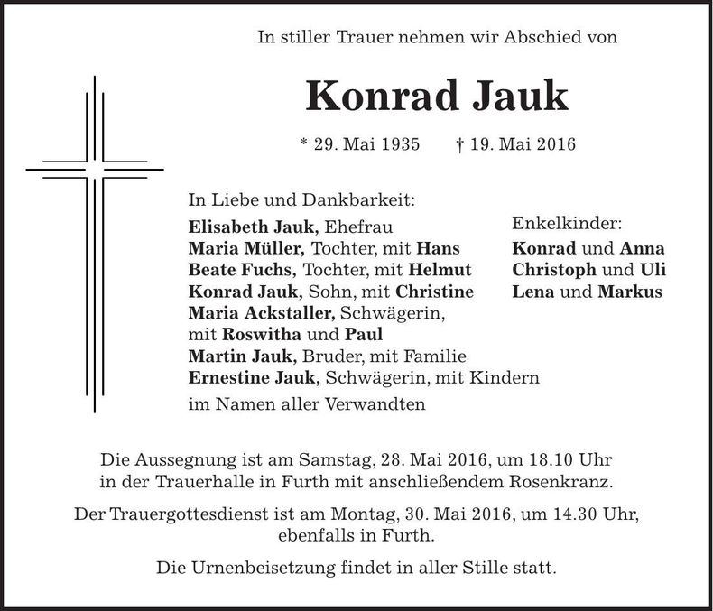 Traueranzeige Konrad Jauk
