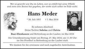 Traueranzeige Hans Meder