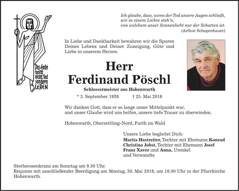 Traueranzeige Ferdinand Pöschl