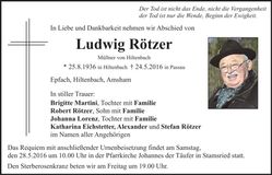 Traueranzeige Ludwig Rötzer