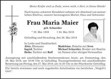 Traueranzeige Maria Maier