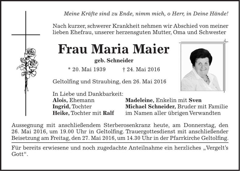 Traueranzeige Maria Maier