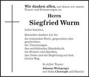 Traueranzeige Siegfried Wurm