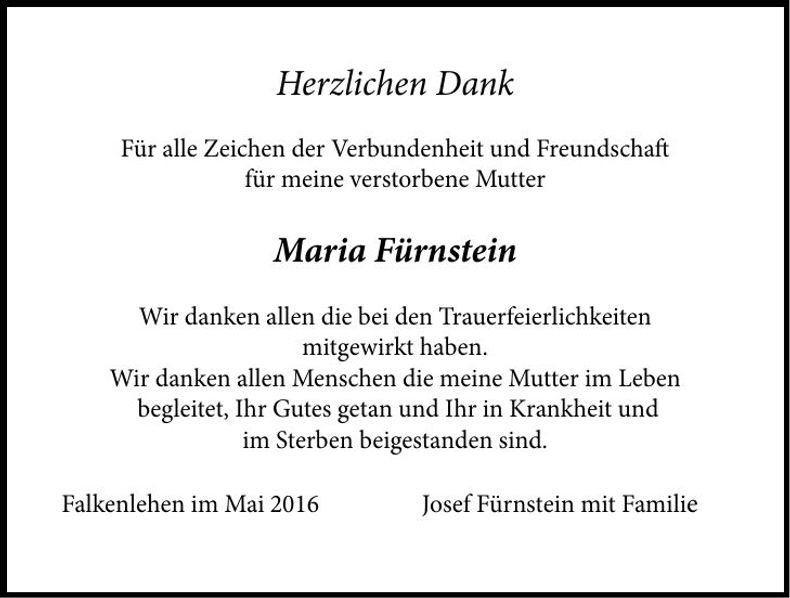 Traueranzeige Maria Fürnstein