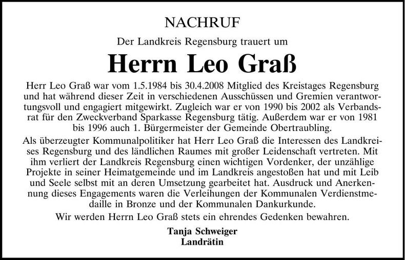 Traueranzeige Leo Grass