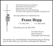 Traueranzeige Franz Hepp