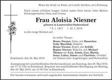 Traueranzeige Aloisia Niesner