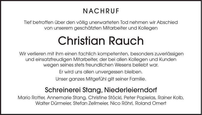 Traueranzeige Christian Rauch