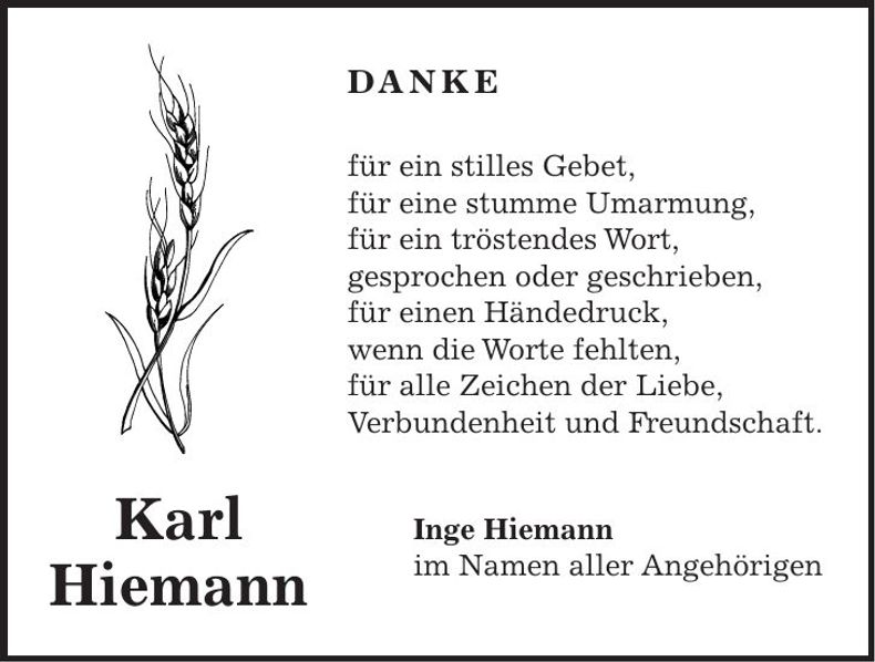 Traueranzeige Karl Hiemann