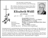 Traueranzeige Elisabeth Wölfl