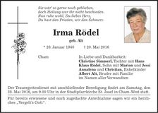 Traueranzeige Irma Rödel