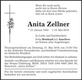 Traueranzeige Anita Zellner