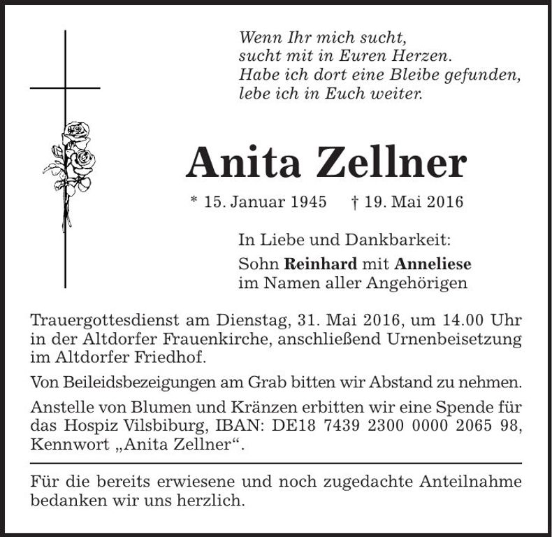 Traueranzeige Anita Zellner