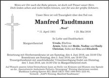 Traueranzeige Manfred Traudtmann