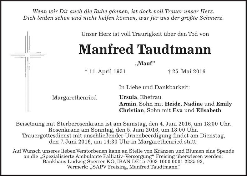Traueranzeige Manfred Traudtmann