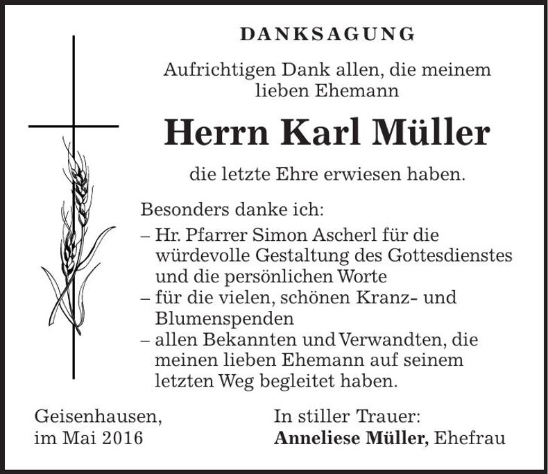 Traueranzeige Karl Müller