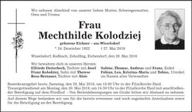 Traueranzeige Mechthilde Kolodziej