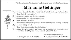 Traueranzeige Marianne Geltinger