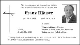Traueranzeige Franz Häuser