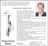 Traueranzeige Franz Xaver Bauer