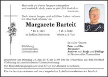 Traueranzeige Margarete Barteit