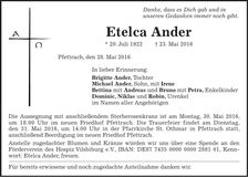 Traueranzeige Etelca Ander