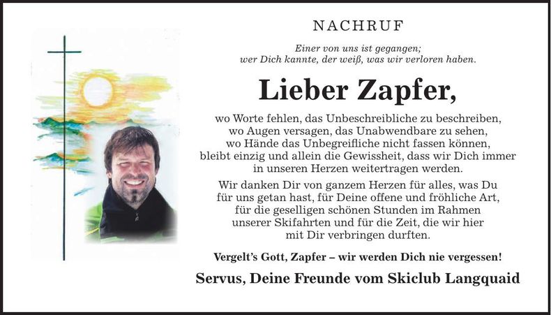 Traueranzeige Christian Zapfer - Rauch
