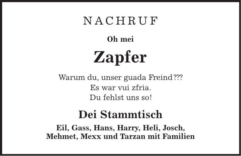 Traueranzeige Christian Zapfer - Rauch