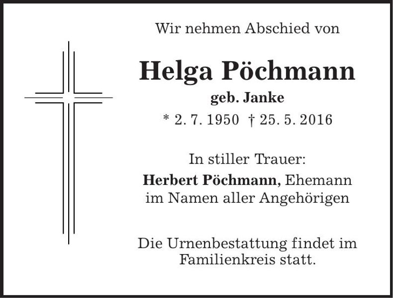 Traueranzeige Helga Pöchmann