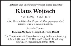 Traueranzeige Klaus Wojtech