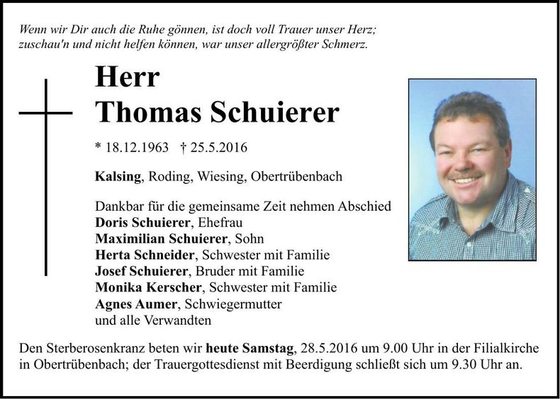 Traueranzeige Thomas Schuierer