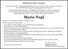 Traueranzeige Maria Nagl