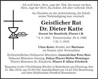 Traueranzeige Dieter Katte