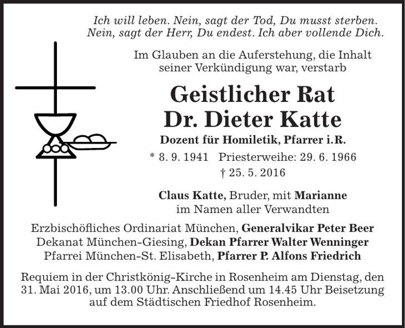 Traueranzeige Dieter Katte