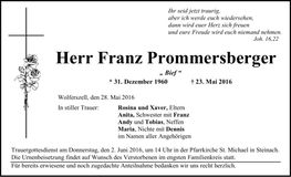 Traueranzeige Franz Prommersberger