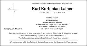 Traueranzeige Kurt Korbinian Lainer