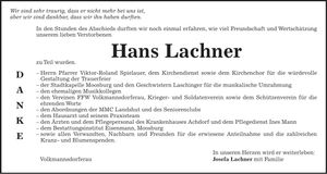 Traueranzeige Hans Lachner