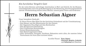 Traueranzeige Sebastian Aigner
