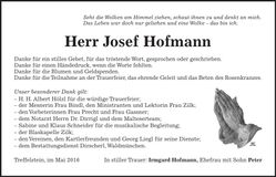 Traueranzeige Josef Hofmann