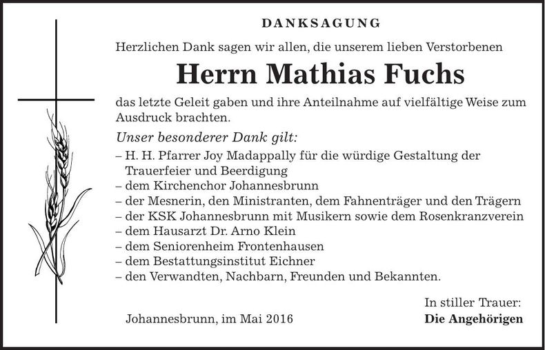 Traueranzeige Mathias Fuchs