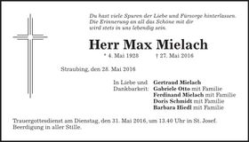 Traueranzeige Max Mielach