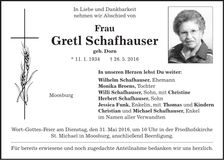 Traueranzeige Gretl Schafhauser