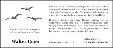Traueranzeige Walter Rüge