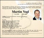 Traueranzeige Martin Vogl