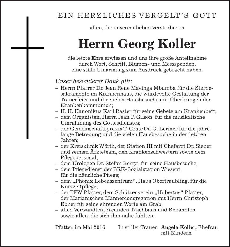 Traueranzeige Georg Koller